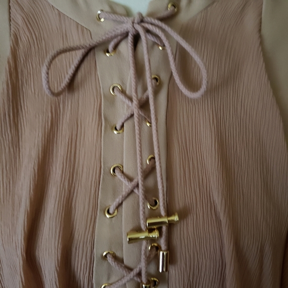 BALMAIN PARIS TIERED SILK LACE-UP TOP - Picture 3 of 15